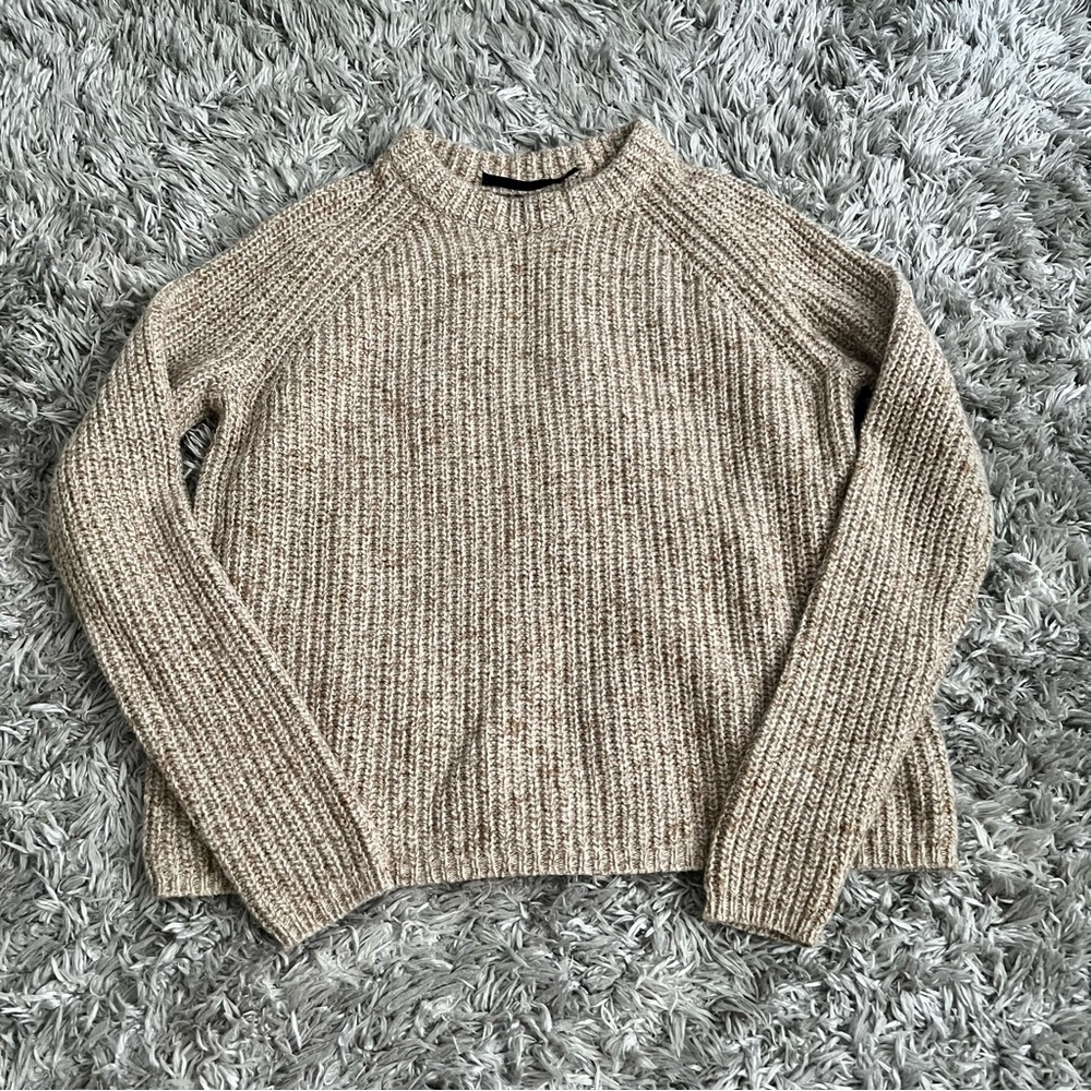 Jenni Kayne Recycled Cashmere Fisherman Sweater in Marled Camel